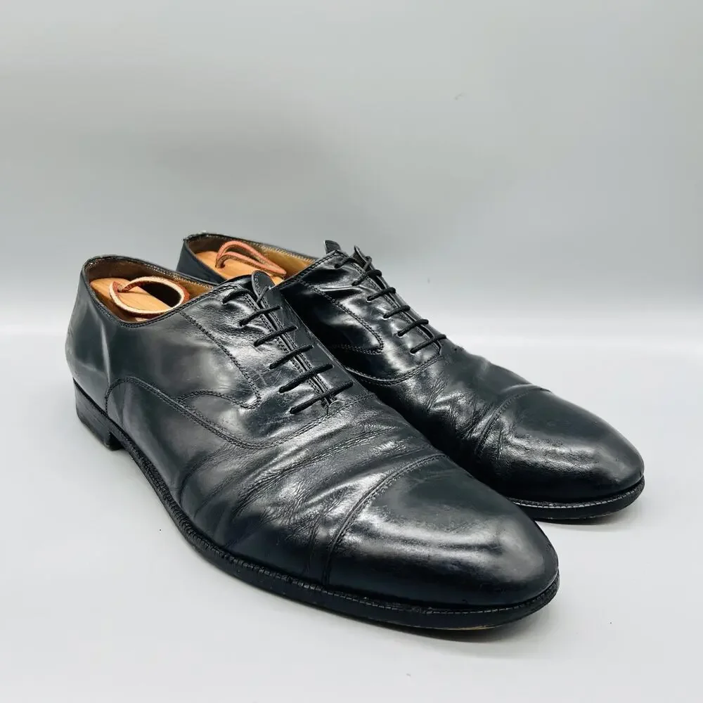 Salvatore Ferragamo Shoes Mens 13 Black Leather Cap Toe Oxford Dress Slip On